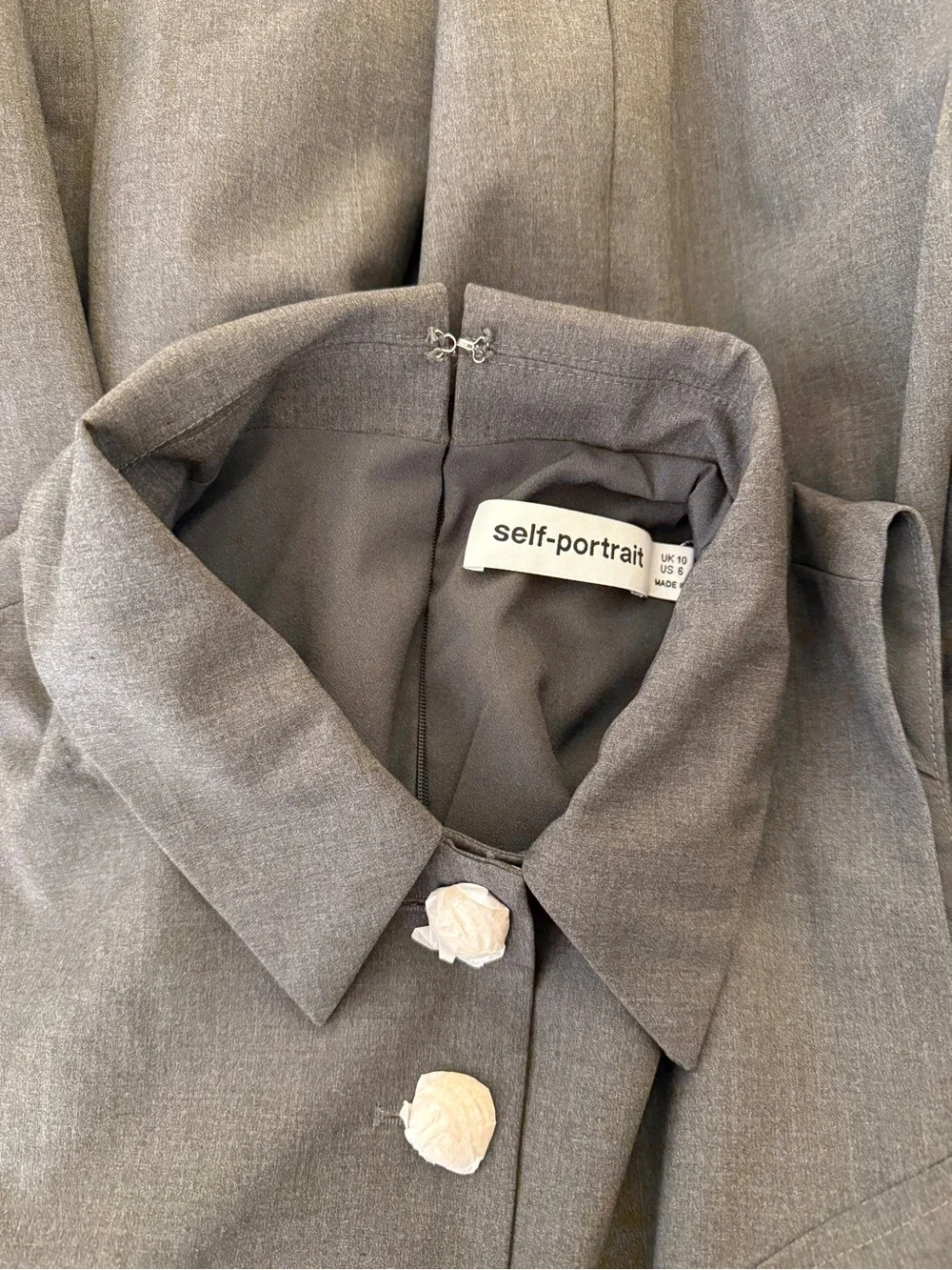 NWOT Self-Portrait GREY TAILORED PLEATED MIDI DRESS - Picture 11 of 12